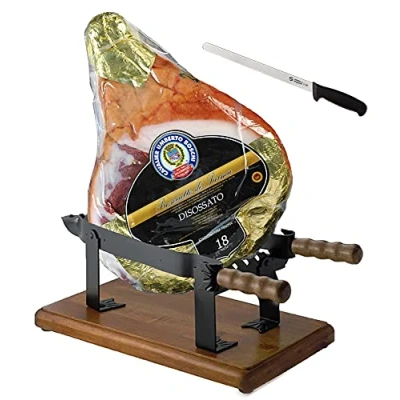 Abbildung von Prosciutto di Parma g.U. (Cav. U. Boschi) Ganz ohne Knochen + Schinken einspannung Messer für