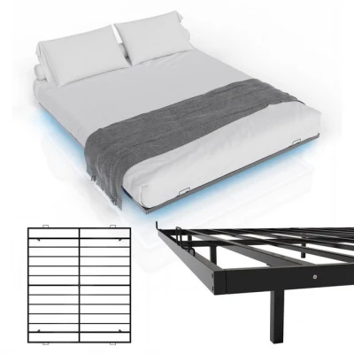 Abbildung von Juskys Metallbett Palamos 180x200 cm mit Lattenrost &amp; LED Beleuchtung Schwebebett minimalistisch modern Jugendbett, Bettgestell, Bett Schwarz