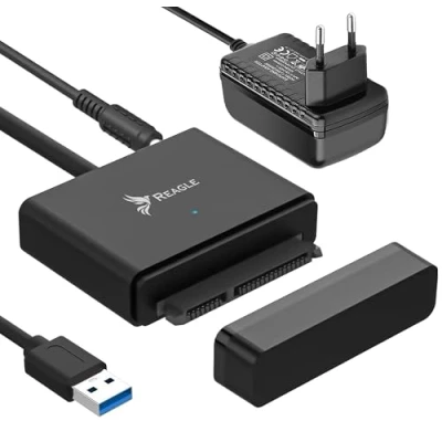 Abbildung von Reagle USB zu SATA Adapter mit Netzteil 5Gb/s SuperSpeed, 12TB Unterstützung, 2,5 &amp; 3,5 HDD/SSD, I/II/III, Plug Play, Hot Swapping, kompatibel Windows Mac OS