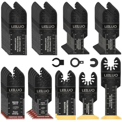 Abbildung von LEILUO 50 teiliges Multitool Zubehörset für Holz Nägel und Trockenbau Universelle Oszillierende Sägeaufsätze mit Aufbewahrungstasche Kompatibel DeWalt Makita Dremel Mehr