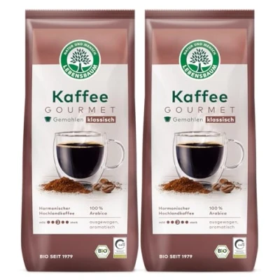 Abbildung von LEBENSBAUM 2 x Kaffee Gourmet Klassisch, gemahlen, Bio aus Arabica Bohnen Intensität 3/5, ausgewogener, aromatischer Genuss, 500 g
