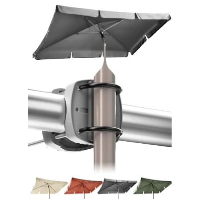Abbildung von Menz Sonnenschirm Balkon 3 teiliges Komplettset, Anthrazit UPF 50+ rechteckig 200 x 125 cm + Sonnenschirmhalter Balkongeländer Sonnenschirmhülle, Sonnenschutz Balkon, Schirm