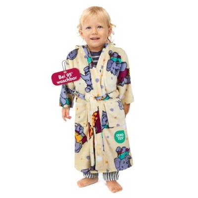 Abbildung von Clinotest Kinderbademantel Elefant, Kapuze, Gürtel