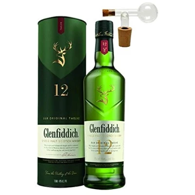 Abbildung von Flasche Glenfiddich 12 Jahre Single Malt Whisky + 1 Glaskugelportionierer zum feinen Dosieren