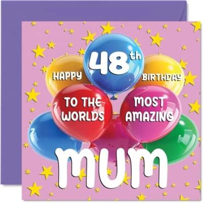 Abbildung von Geburtstagskarte zum 48. Geburtstag der Mutter World&#039;s Most Amazing Mum Happy 48th Birthday Card for from Daughter Son, 145 mm x mm, Alter 48 Achtundvierzig Grußkarten für Mutter,