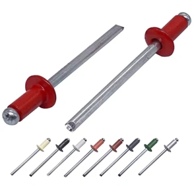 Abbildung von (100 Stück) Lackierte Blindnieten 4,0 x 8 mm, Kuppelkopf, DIN 7337, Aluminiumniete und Stahldorn, Popnieten (100, Feuerrot RAL 3000)