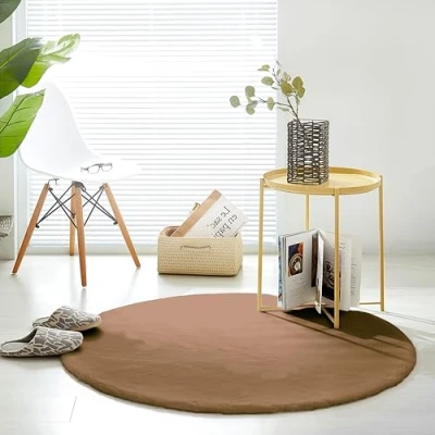 Abbildung von Teppich Wölkchen Fell Rund, Fellteppich Kunstfell Waschbar, Hasenfell, Kaninchenfell Flauschiger Wohnzimmer, Bettvorleger Schlafzimmer Braun Rund 120cm