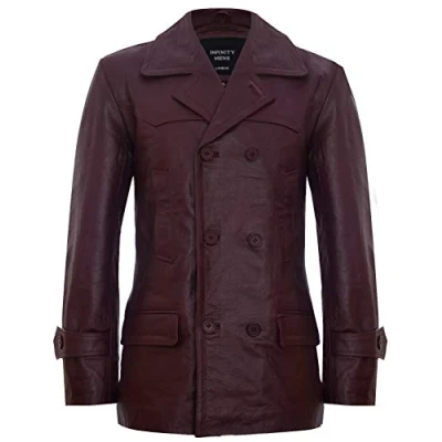 Abbildung von Infinity Leather Herren Burgund German Marine Dr Who Kuhfellleder PEA Mantel XS