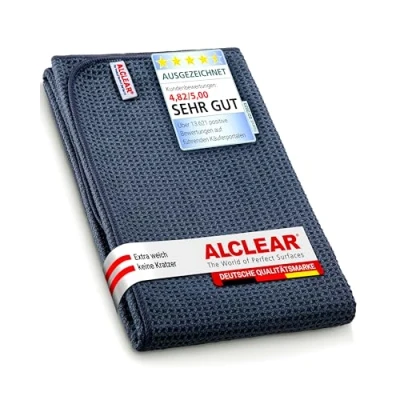Abbildung von ALCLEAR Auto Trockentuch XXL Waffeltuch Premium Mikrofasertuch extra saugstark 80x55cm Kratzfreies Trocknen vor Autopolitur &amp; nach Felgenbürste Mikrofaser Grau