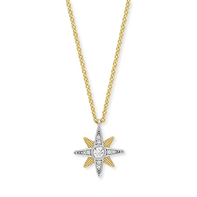 Abbildung von Engelsrufer Damen Halskette aus vergoldetem Sterling Silber mit Stern Motiv Anhänger Bicolor besetzt 9 Zirkonia Steinen Karabinerverschluss nickelfrei