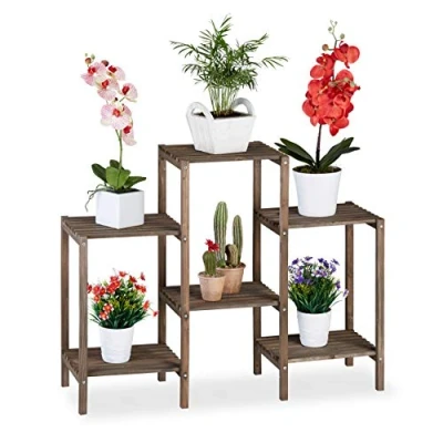 Abbildung von relaxdays Blumenständer Braunes Blumenregal aus Holz, M