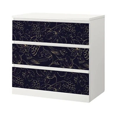 Abbildung von MyMaxxi Klebefolie Möbel passend für IKEA Malm Kommode Motiv Goldbirds Vögel Flügel Möbelfolie selbstklebend Dekofolie Tattoo Aufkleber Folie Wohnzimmer, malm_Groesse:3 Schubladen