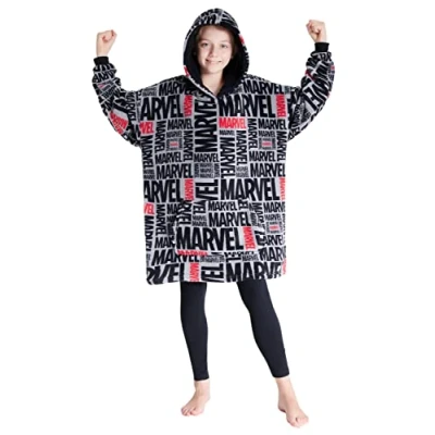Abbildung von Marvel Übergroße Hoodie Kinder Jungen Warme Fleece Oversize Kapuzenpullover Teenager Mädchen Flauschige Decke mit Ärmeln Avengers Hausanzug Einheitsgröße (Grau/Schwarz)