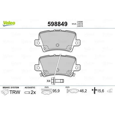 Abbildung von VALEO 598849 Bremsbelagsatz Hinterachse inkl. Verschleißwarnkontakt mit Sicherungsschraubensatz, Anti Quietsch Blech HONDA: CIVIC 8 Hatchback