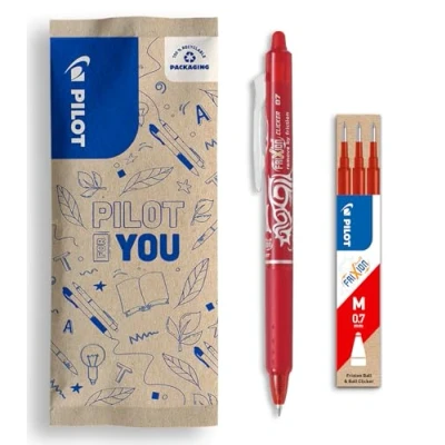 Abbildung von PILOT Set aus 1 FriXion Clicker + 3 Minen Radierbarer Stift mit Druckmechanik und wärmeempfindlicher Tinte Nachfüllbar komfortabel Rot Mittlere Spitze