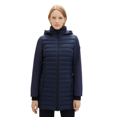 Abbildung von TOM TAILOR Damen Hybrid Lightwight Steppmantel mit abnehmbarer Kapuze, 10668 Sky Captain Blue, S