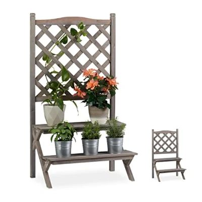 Abbildung von relaxdays Blumenständer Blumentreppe mit Rankgitter grau, L