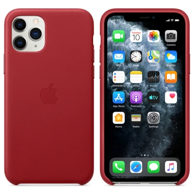 Abbildung von Apple iPhone 11 Pro Hülle Echtleder Original Hard Case/Backcover Handyhülle Rot
