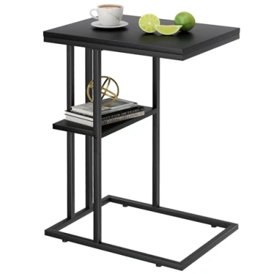 Abbildung von Beistelltisch C Form, Couch Beistelltisch, Kaffeetisch Kleiner Tisch, Sofa Tisch Bett, Side Table Sofa, Couchtisch Klein Laptop Sofatisch, Holzigkeit, Reines Schwarz