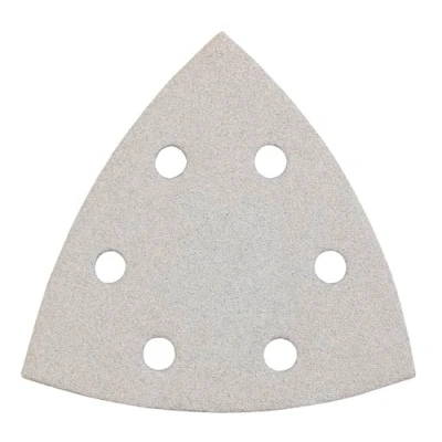 Abbildung von kwb Schleifdreiecke 93 mm aus Korund mit Stearat Beschichtung, Körnung 180, werkzeuglosem Wechsel, Vollkunstharz Verleimung und verstärktem Papierträger für den mittelfeinen Schliff von Holz Lack