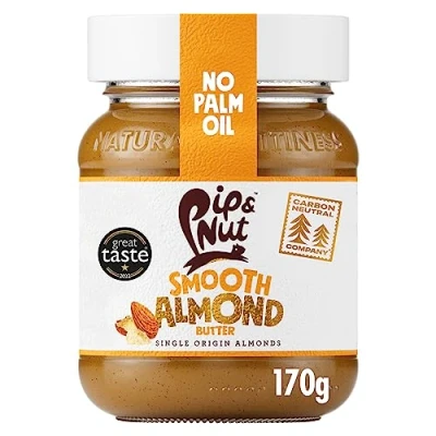 Abbildung von Pip &amp; Nut Glatte Mandelbutter (6 x 170 g) Natürliche Nussbutter, ohne Palmöl, Zuckerzusatz, Hi Oleic Mandeln, reich an ungesättigten Fetten, glutenfrei, vegan, milchfrei