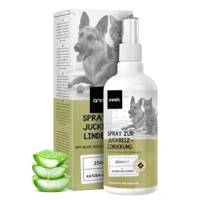 Abbildung von animigo Anti Juckreiz Spray 250ml Fellpflege Für Hunde &amp; Katzen mit Aloe Vera Teebaumöl Wundspray bei juckende Haut, Allergien, Hot Spots, Parasiten Ablecksicher Natürlichen Zutaten