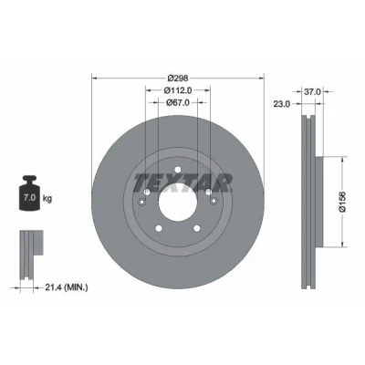 Abbildung von TEXTAR 92324903 Bremsscheibe 298 23 05/07 112 innenbelüftet beschichtet ohne Radlager, Radbefestigungsbolzen, Radnabe SSANGYONG: XLV SUV