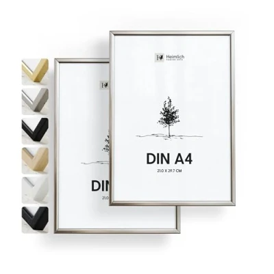 Abbildung von Heimlich Bilderrahmen Alu in DINA4 &amp; DINA3 50x70 mit Acrylglas, Metall Set, für 2 Bilder (Doppelpack)
