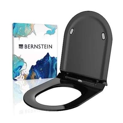 Abbildung von Flacher WC Sitz mit Absenkautomatik U2019 Schwarz, abnehmbarer Toilettensitz aus Duroplast, antibakterielle Ersatz Brille Soft Close Funktion D Form