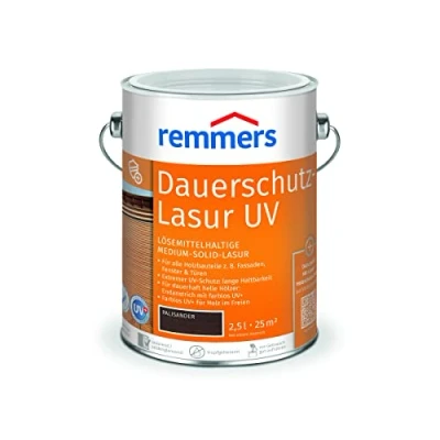Abbildung von Remmers Dauerschutz Lasur UV palisander, 2,5 Liter, Dekorative Medium Solid für Außen, auch helle Farbtöne und farblos UV+, wetterbeständig