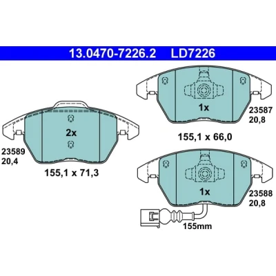 Abbildung von ATE Ceramic 13.0470 7226.2 Bremsbelagsatz inkl. Verschleißwarnkontakt AUDI: TT Coupe, A1 Sportback, Schrägheck