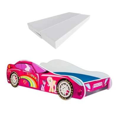 Abbildung von KOBI Kinderbett mit Rausfallschutz Auto My Little Pony 140 x 70 cm Jugendbett Matratze Kinderbetten Jungen Mädchen Einzelbett Kinder Bett Autobett