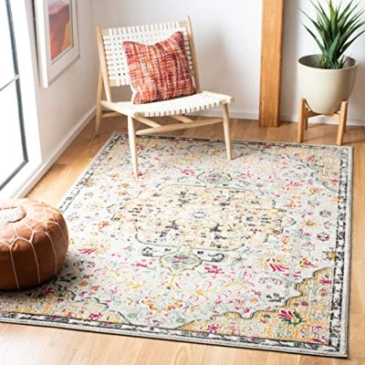 Abbildung von SAFAVIEH Boho Teppich für Wohnzimmer, Esszimmer, Schlafzimmer Madison Collection, Kurzer Flor, Grau und Gold, 122 X 183 cm