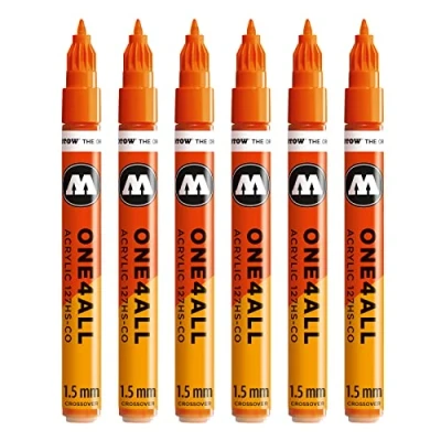 Abbildung von Molotow One4All 127HS CO Acryl Marker (1,5 mm Strichstärke, hochdeckend und permanent, UV beständig, für fast alle Untergründe) 6 Stück Farbe 085 dare orange