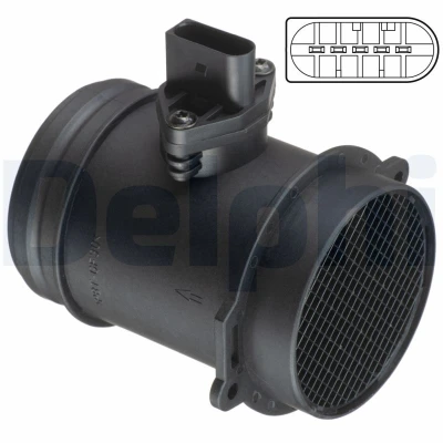 Abbildung von DELPHI AF10560 12B1 Luftmassenmesser mit Gehäuse AUDI: A6 C6 Avant, Limousine, C5 Avant