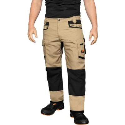 Abbildung von ACE Constructor Herren Arbeitshose lang Männer Arbeitshosen mit Stretch Bund, Cargo &amp; Kniepolster Taschen Beige 54