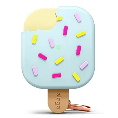 Abbildung von elago Ice Cream Hülle mit Schlüsselanhänger Kompatibel AirPods 3 Case Unterstützt drahtloses Laden, Niedliche Designhülle, Stoßfest (Mint)