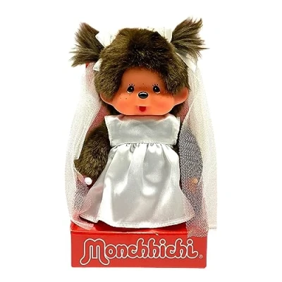 Abbildung von Monchhichi Plüschfigur Braut Mädchen 20 cm Puppe im Hochzeits Kleid &amp; Schleier