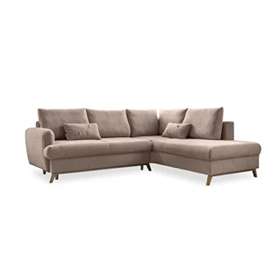 Abbildung von MIUFORM Ecksofa mit Schlaffunktion und Bettkasten Scandic Lagom L Wohnlandschaft Sofa Form Couch 3 Sitzer Bettfunktion Beige Rechts