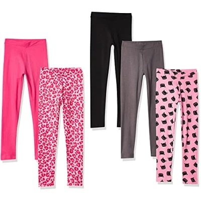 Abbildung von Amazon Essentials Mädchen Leggings, 5er Pack, Katze/Kohlegrau/Rosa/Schwarz/Tiermuster, 3 Jahre