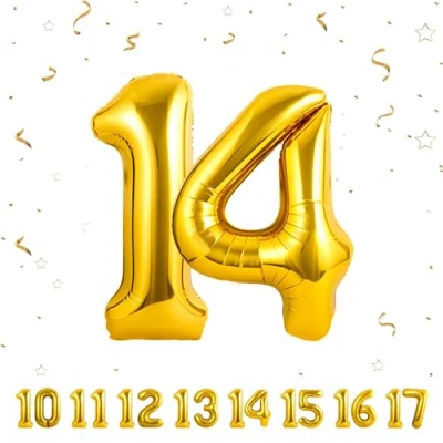 Abbildung von 14 Geburtstag Deko zahlen luftballon jahre Folienballon Gold für 14. Geburtstagsdeko Männer Frauen Ballon Zahl zum fliegt mit Helium 14.Geburtstagsparty 40&quot; 101cm