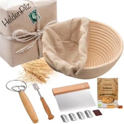 Abbildung von BIO Sauerteig Roggen/Dinkel/Weizen FRISCH Vollkornmehl Anstellgut! Set zum Brotbacken Natursauerteig knuspriges Brot selber machen inkl. Rezept Anleitung (Gärkorb)