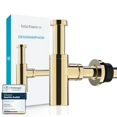 Abbildung von Bächlein Siphon Eleganter Waschbeckenablauf, (Hochwertiger Waschbeckensiphon, Goldfarben), Innovative Reinigungsöffnung, Universell einsetzbar