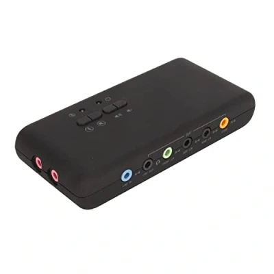 Abbildung von Externe USB 7.1 Soundkarte, DAC und Verstärker Zwei 3,5 mm Mikrofoneingänge, Optischer Eingang, Ausgang, für PC Laptop Computer Lautsprechersystem
