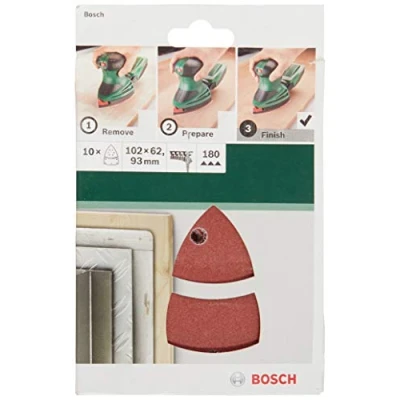 Abbildung von Bosch Accessories Schleifblatt (für Multischleifer verschiedene Materialien, 10 Stück, 102 x 62/93 mm, Körnung 180)