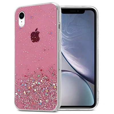 Abbildung von Cadorabo Hülle kompatibel mit Apple iPhone XR Rundumschutz TPU Silikon Case Mädchen Glitzer Strass Design Slim Kratzfest Weiche Gummi Bling Schutzhülle für in Rosa