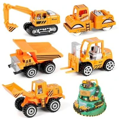 Abbildung von YIMORE Baustellenfahrzeuge Kinder Spielzeugautos Metall Bagger Spielzeug 2 3 4 5 Jahre Baustelle Tortendeko Geburtstag Junge Mädchen Kuchen Deko Tortenaufleger Geschenke
