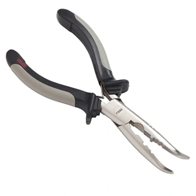 Abbildung von Rapala Angelzange Curved Fisherman&#039;s Pliers Lösezange mit Gebogener Spitze Angelzubehör aus vernickeltem Stahl Schneidezange Ergonomischem Griff 16,5cm Grau/Schwarz