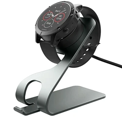 Abbildung von MoKo Ladestation Kompatibel mit Garmin Fenix 7/7S/7X/6/6S/6X/5/5S/5X/Vivoactive 3/4/4S/Forerunner 245/745/945/Venu 2/2 Plus/2S/Instinct, Aluminium Ladegerät Ladeständer 150cm USB Ladekabel, Grau