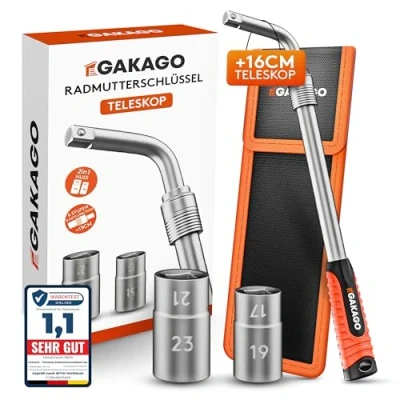 Abbildung von Gakago Radmutternschlüssel Teleskop (Set, mit 17/19mm &amp; 21/23mm in Aufbewahrungstasche), Extra langer ausziehbarer 1/2 Zoll Radschlüssel